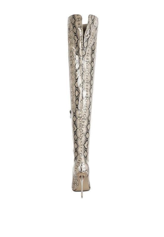 Women's Shoes - Boots High Drama Snake Print Stiletto Long Boots