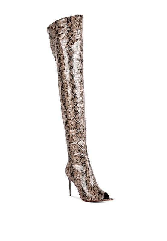 Women's Shoes - Boots High Drama Snake Print Stiletto Long Boots