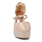Stylish high heel rhinestone sandals with ankle straps and a platform for elegant looks