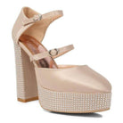 Rag Company high heel rhinestone sandals with double straps and platform for stylish elegance
