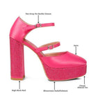 Rag Company high heel rhinestone sandals with satin finish and two strap buckle closure