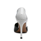 Back view of Rag Company high heel slip ons with sleek black and white design for stylish elegance