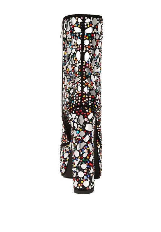 Colorful Rag Company high heel statement boots for women with a unique design and striking pattern