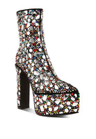 Rag Company high heel statement boots for women featuring a colorful gem design and chunky platform.