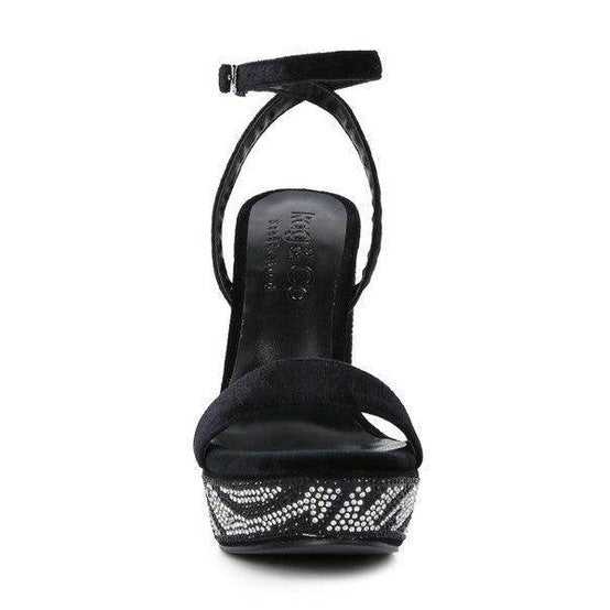 Rag Company women's high heel vacation sandals with stylish rhinestone details and ankle strap
