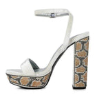 Rag Company high heel vacation sandals with a silver finish and embellished block heel