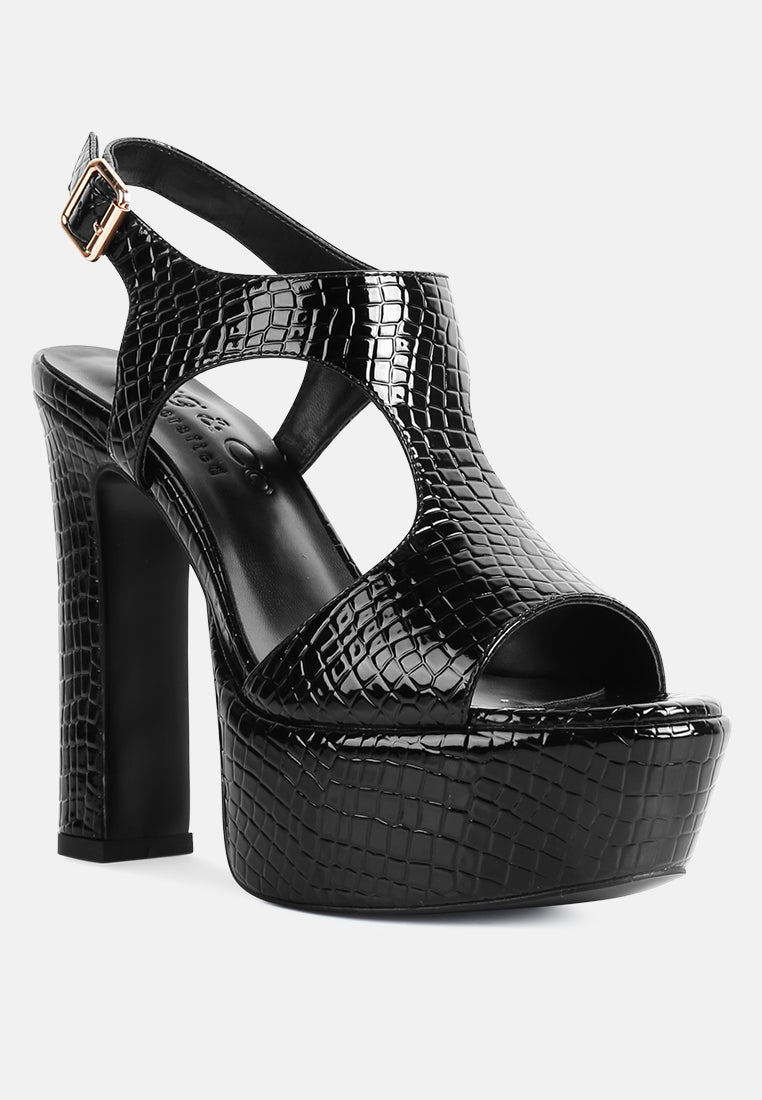 London Rag International high heeled cut out sandals in black with a stylish platform design