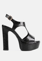 London Rag International high heeled cut out sandals with a stylish crocodile finish for modern fashionistas