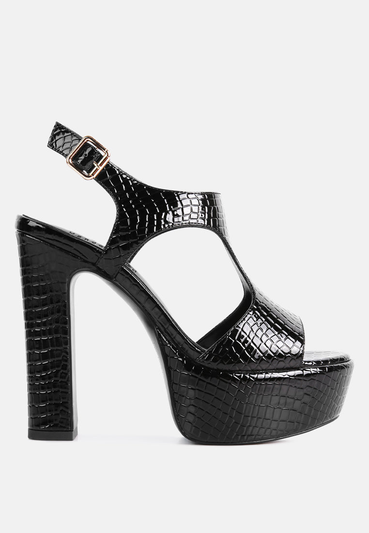 London Rag International high heeled cut out sandals with a stylish crocodile finish for modern fashionistas