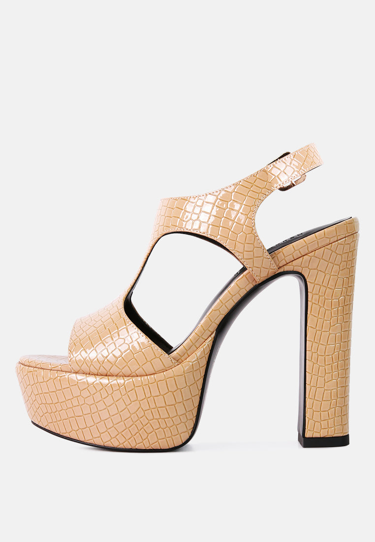 London Rag high heeled cut out sandals in beige with stylish platform and slingback design