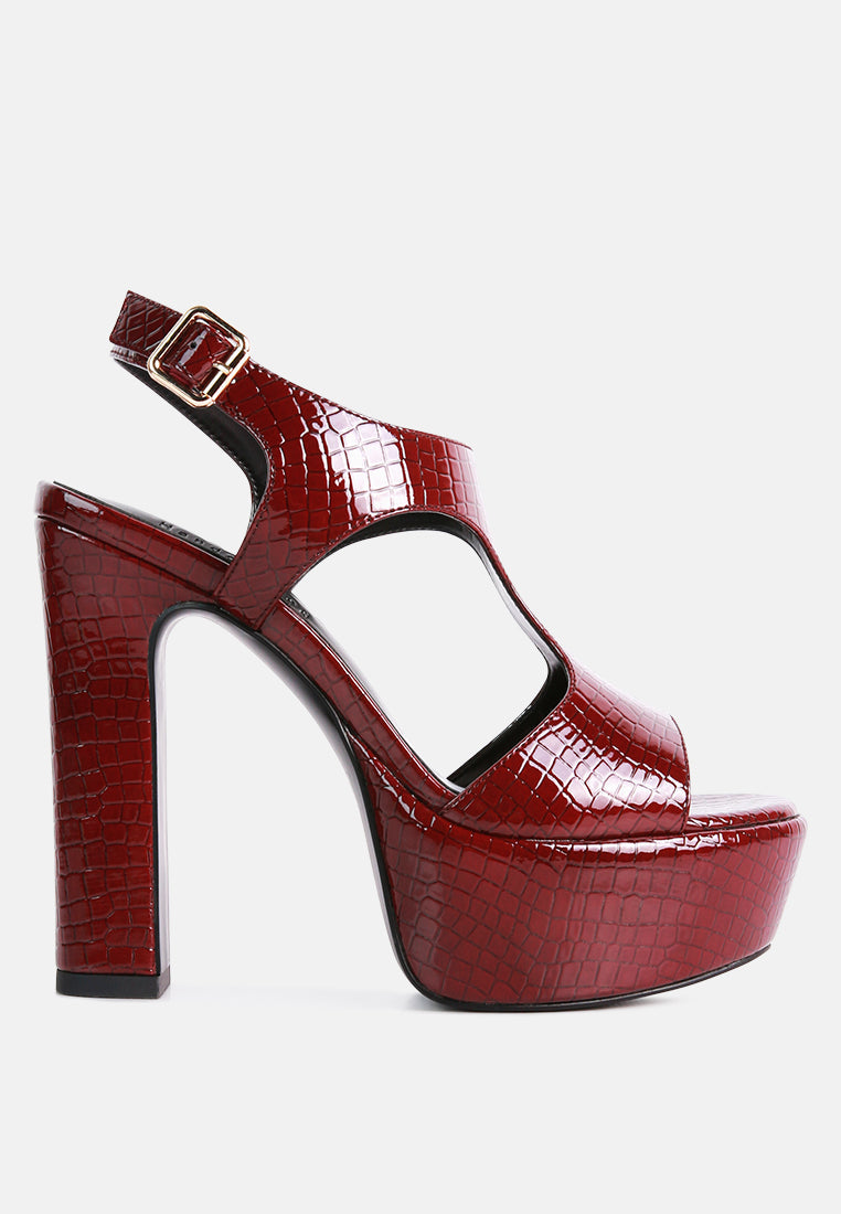 London Rag International high heeled cut out sandals in red with a stylish platform design