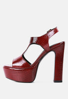 London Rag International high heeled cut out sandals in red with a stylish platform and chunky heel