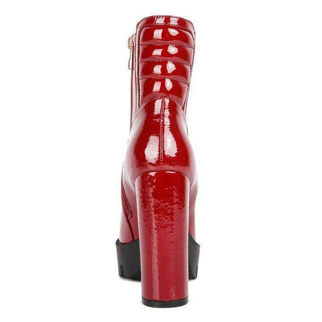 High Key Collared Patent High Heeled Ankle Boot - VacationGrabs