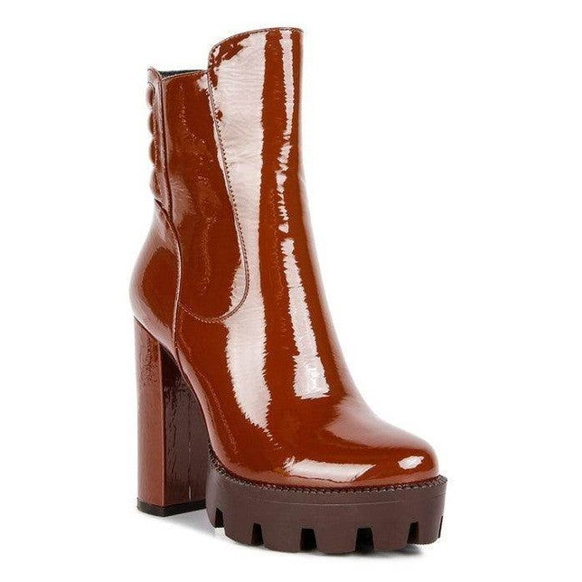 High Key Collared Patent High Heeled Ankle Boot - VacationGrabs