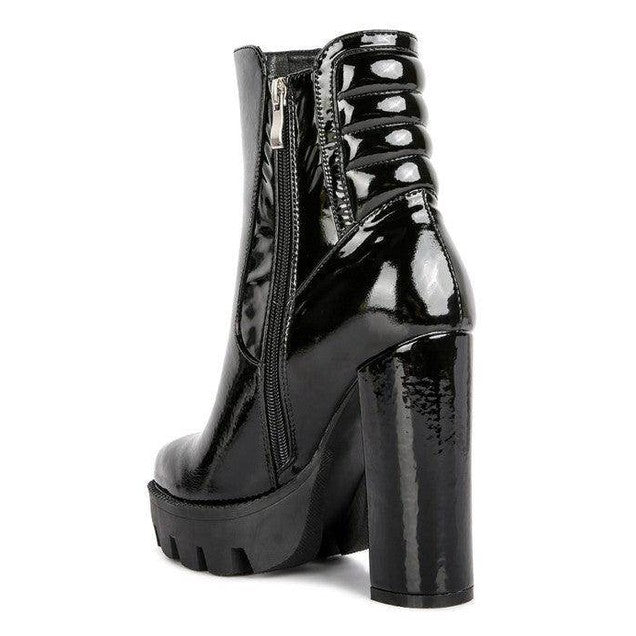 High Key Collared Patent High Heeled Ankle Boot - VacationGrabs