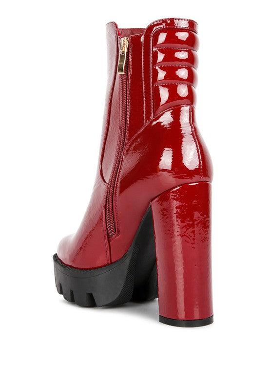 Women's Shoes - Boots High Key Collared Patent High Heeled Ankle Boot