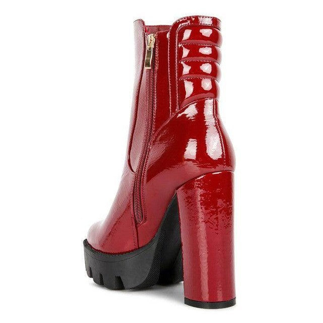 High Key Collared Patent High Heeled Ankle Boot - VacationGrabs