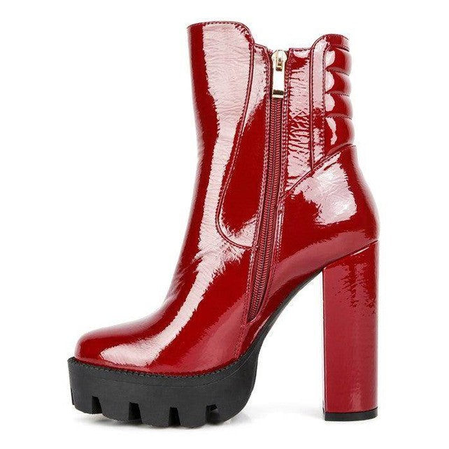 High Key Collared Patent High Heeled Ankle Boot - VacationGrabs