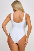 White Women's High Leg Bathing Suit with Tie Front for a Stylish Beach Look