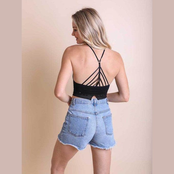 High Neck Crochet Lace Trim Bralette - VacationGrabs
