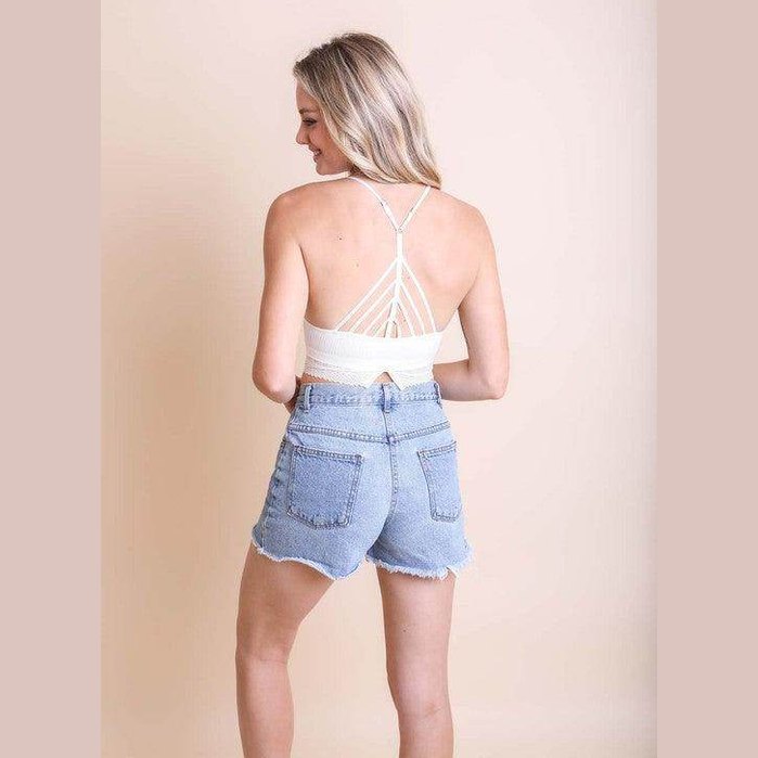 High Neck Crochet Lace Trim Bralette - VacationGrabs
