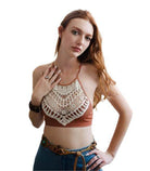 Women's high neck lace top in brown with intricate lace detailing, perfect for summer outfits