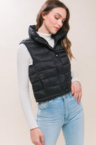 Women's Shirts High Neck Zip Up Puffer Vest With Storage Pouch