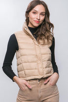 Women's Shirts High Neck Zip Up Puffer Vest With Storage Pouch