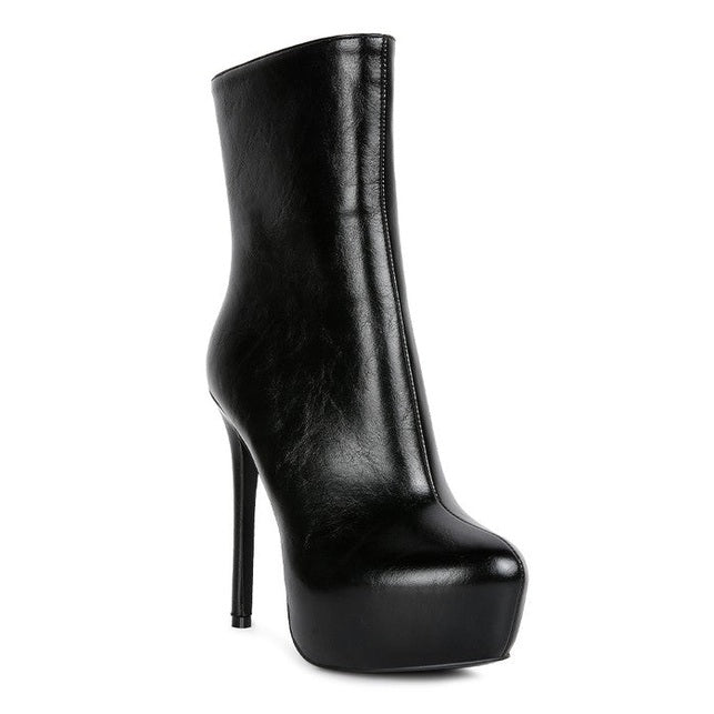 Rag Company black high platform stiletto ankle boots made of smooth leather with a sleek design