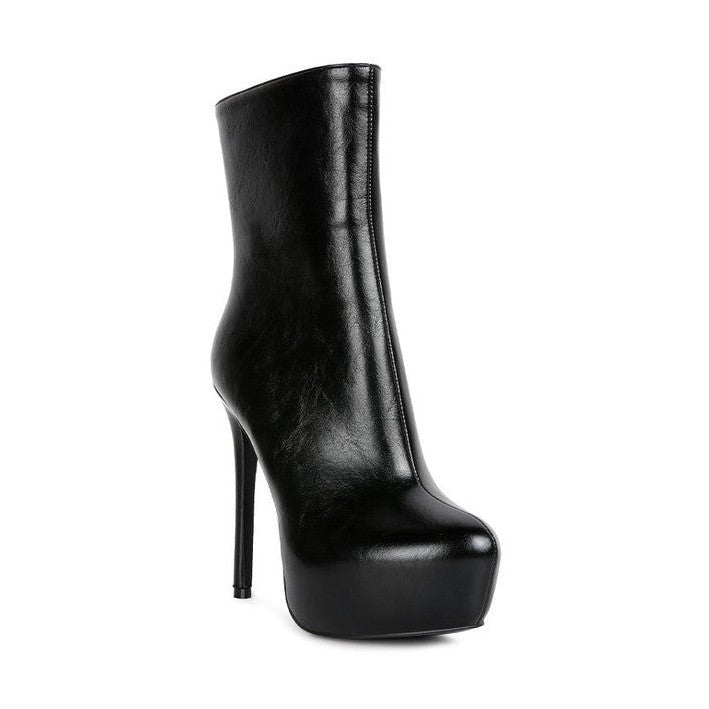 Rag Company black high platform stiletto ankle boots made of smooth leather with a sleek design