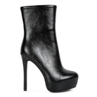 Rag Company women's black high platform stiletto ankle boots with sleek leather finish