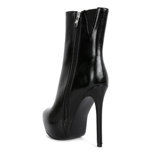Black Rag Company high platform stiletto ankle boots with side zipper and glossy finish
