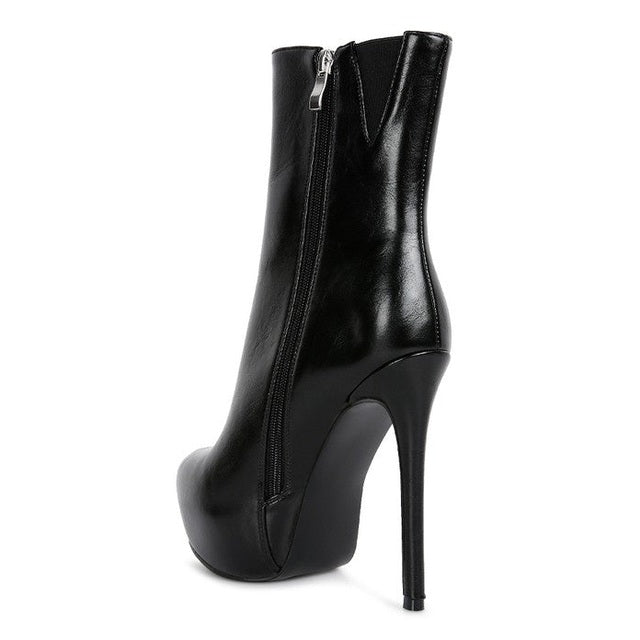 Black Rag Company high platform stiletto ankle boots with side zipper and glossy finish