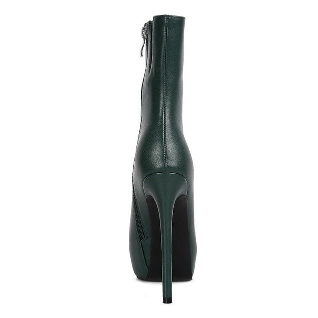 Rag Company women's high platform stiletto ankle boots in black leather viewed from the back