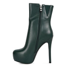 Rag Company high platform stiletto ankle boots in dark green leather with side zipper closure