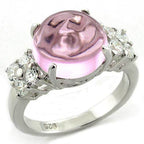 High polished 925 silver ring featuring a large pink gemstone and sparkling side stones for elegant style