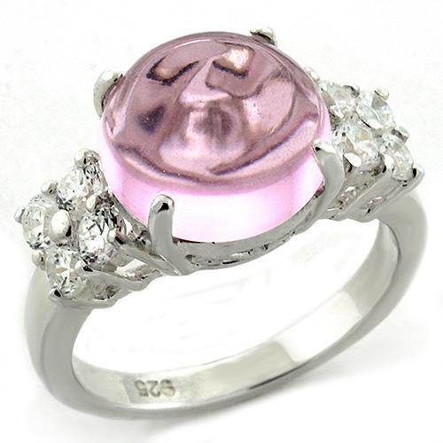 High polished 925 silver ring featuring a large pink gemstone and sparkling side stones for elegant style