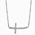 Silver Necklace with High Polished Cross Pendant Adorned with Sparkling Stones