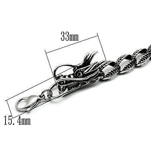 High polished mens bracelet featuring a unique dragon clasp and intricate chain design