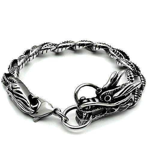 High polished mens bracelet featuring a unique dragon clasp design for a bold look
