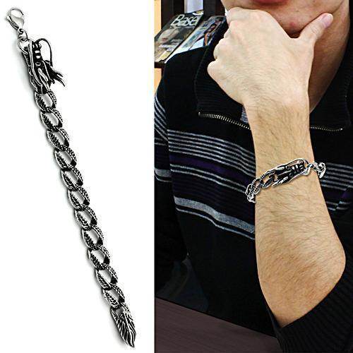 High polished mens bracelet featuring a unique design with detailed link patterns and a stylish clasp
