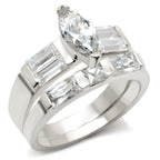 High polished silver engagement ring featuring an elegant design with brilliant cut stones