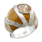 High polished silver fashion ring featuring a golden stone and intricate design with sparkling accents