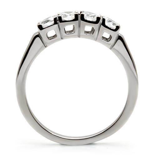 High polished stainless steel ring featuring four sparkling clear stones for elegant style