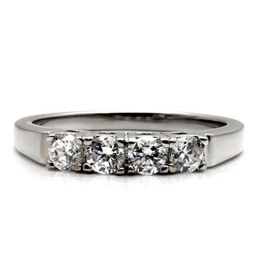 High polished stainless steel ring featuring four sparkling clear crystals for a stunning look