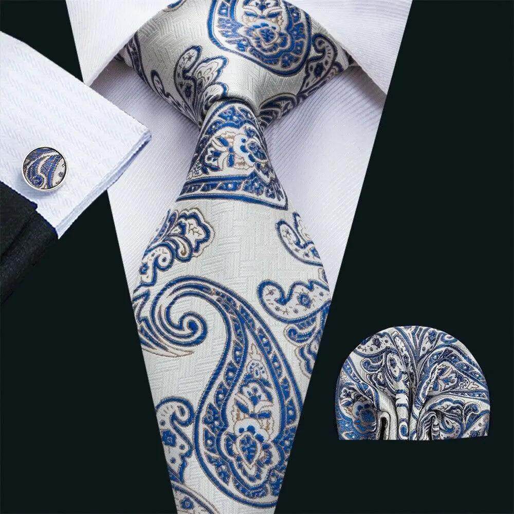 High Quality Artsy Design Neckties Handkerchief Cufflinks - VacationGrabs