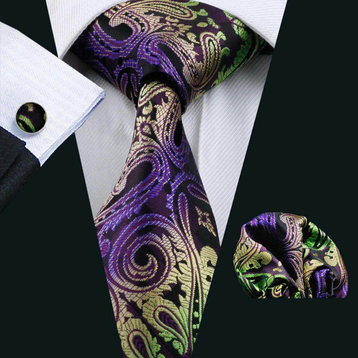 High Quality Artsy Design Neckties Handkerchief Cufflinks - VacationGrabs
