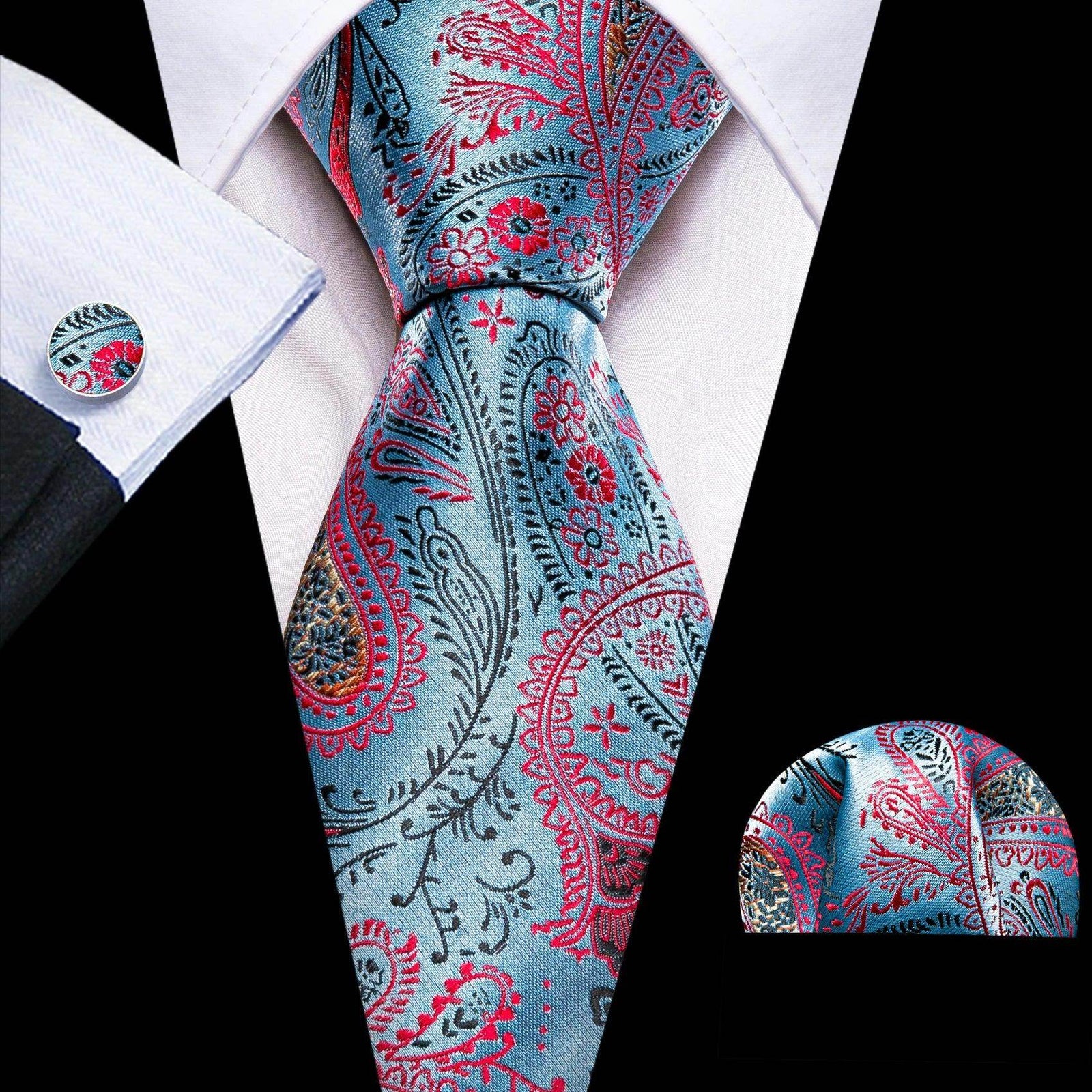 High Quality Artsy Design Neckties Handkerchief Cufflinks - VacationGrabs