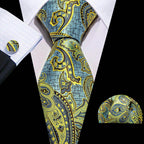 High Quality Artsy Design Neckties Handkerchief Cufflinks - VacationGrabs