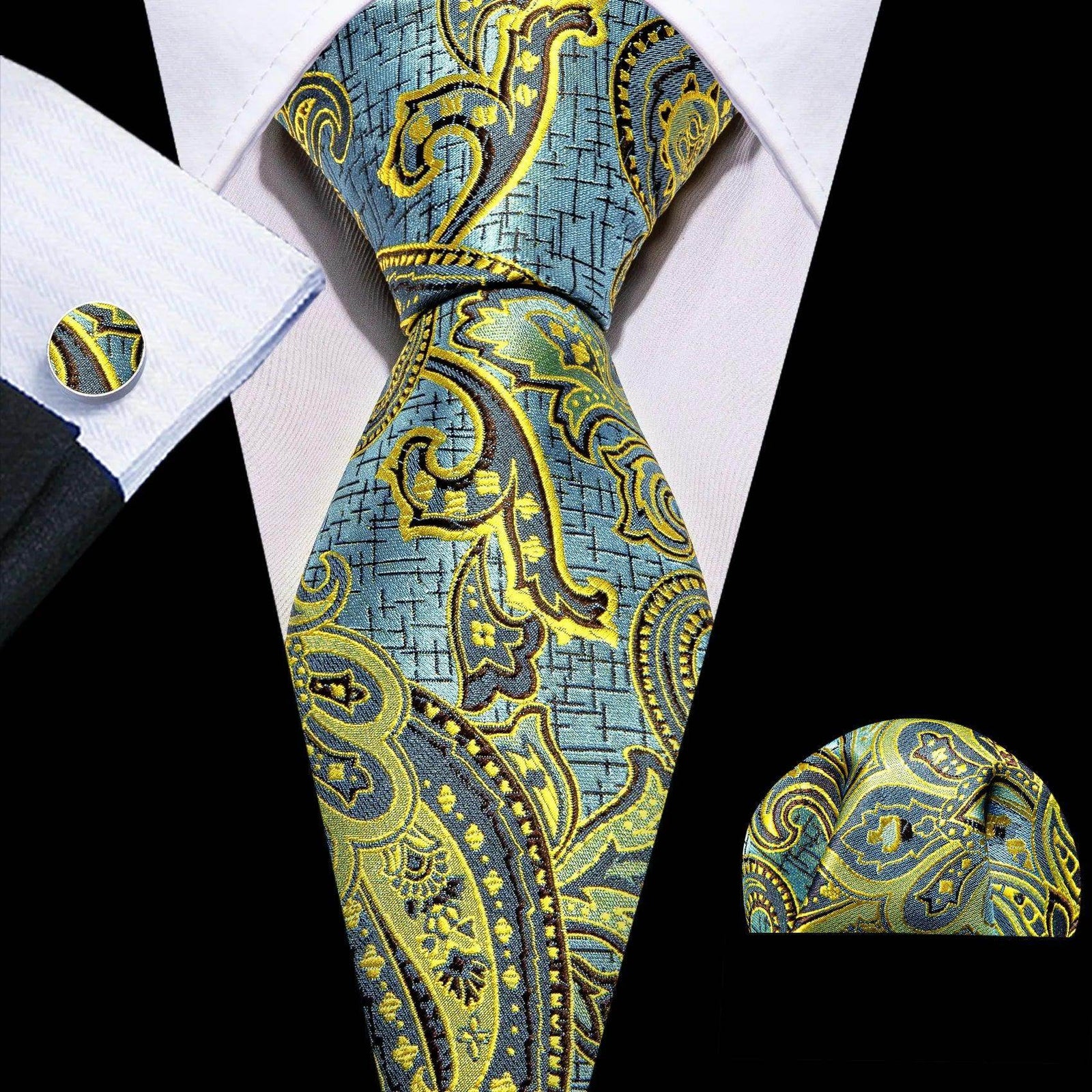 High Quality Artsy Design Neckties Handkerchief Cufflinks - VacationGrabs